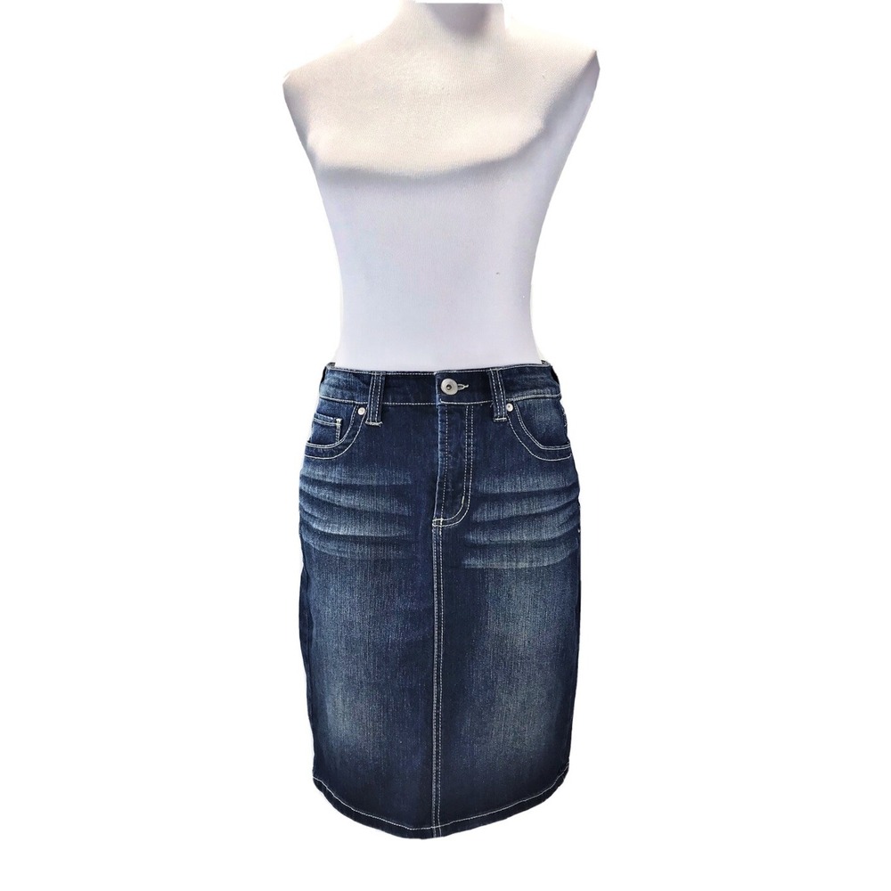 Nine West Jeans Women's 6/28 Pencil Skirt‎ Short Stretch Denim Blue Medium Wash